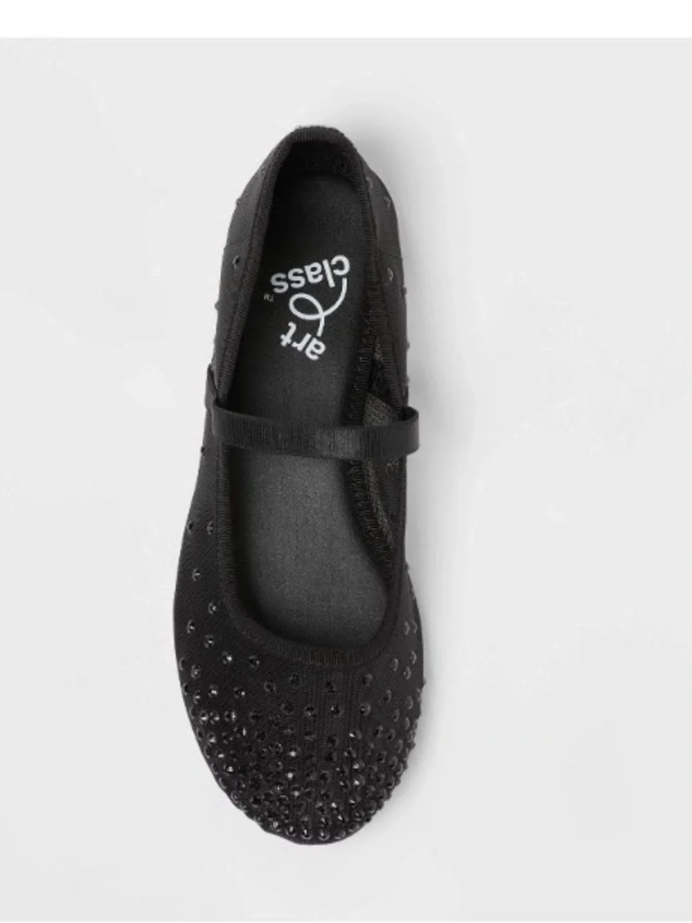 Black Mesh Mary Jane Ballet Flat with Crystal Accents Art Class